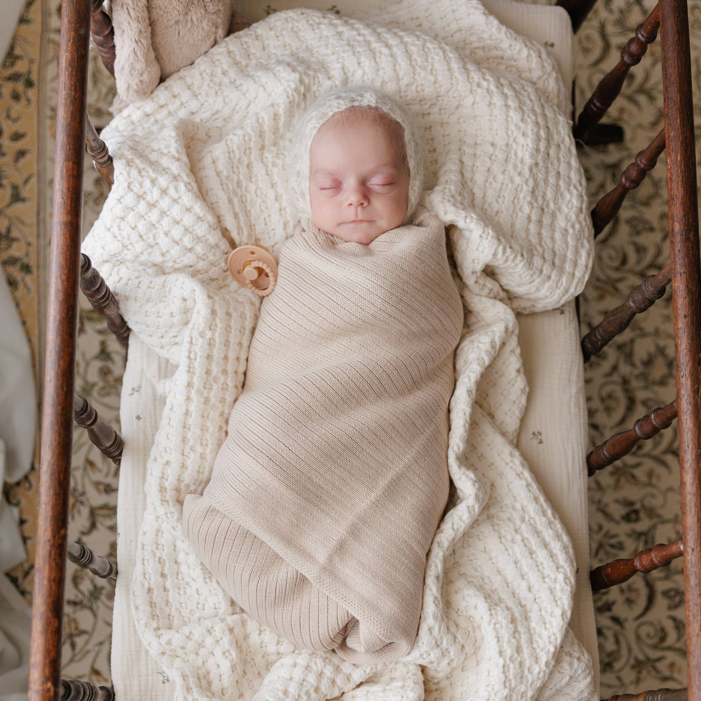 NEW! 100% Luxury Organic Cotton Ribbed Baby Swaddle Blanket: Oatmeal