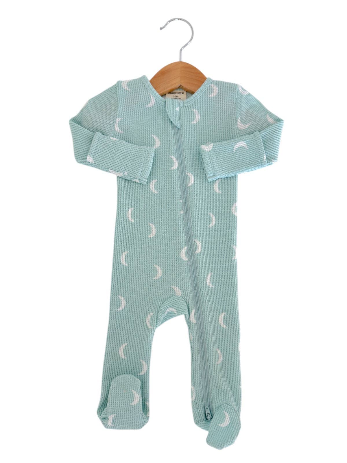 Organic Waffle 2-Way Zip Footie, Light Blue Moon: Newborn
