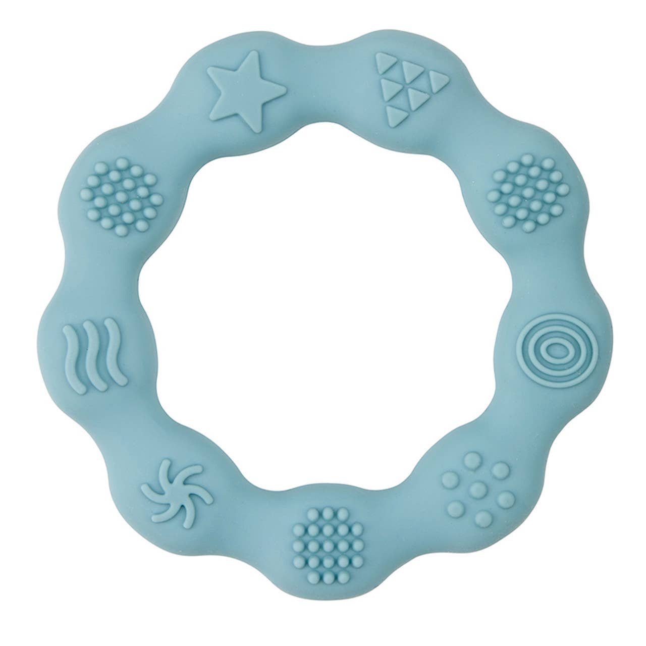 Light blue silicone teething ring for baby