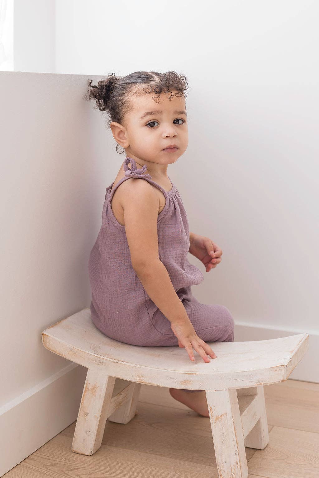 Sleeveless Bow Strap Jumpsuit | Lilac: 6/12M