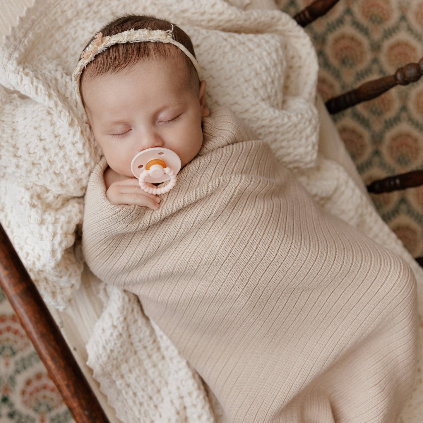 NEW! 100% Luxury Organic Cotton Ribbed Baby Swaddle Blanket: Oatmeal