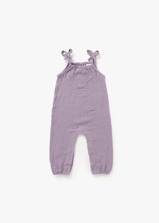 Sleeveless Bow Strap Jumpsuit | Lilac: 6/12M