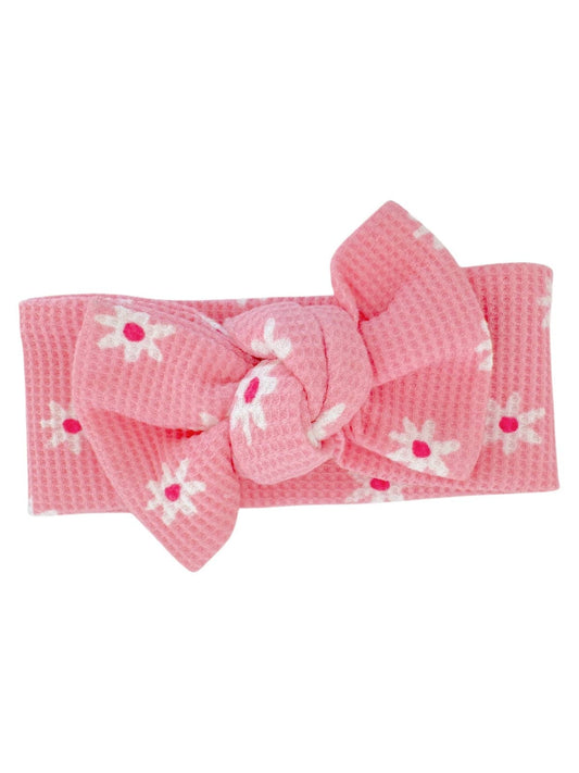 Organic Waffle Knot Bow, Pink Flower: 0 - 12 mo.