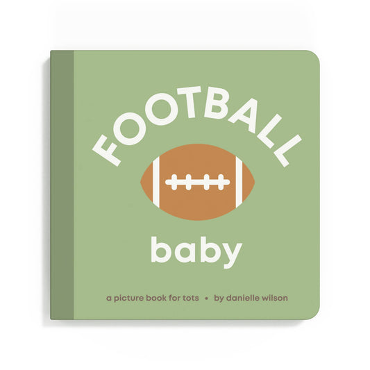 Book titled 'Football Baby' with a green cover and football illustration on a white background