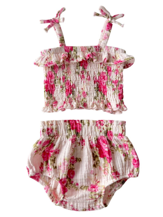 Muslin Smocked Ruffle Top & Bloomer, Daydream