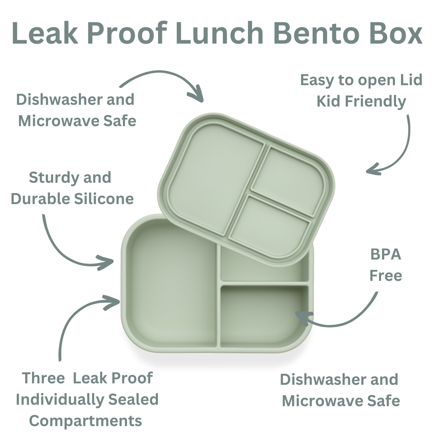 Leakproof Silicone Bento Box (Sage) Back to School