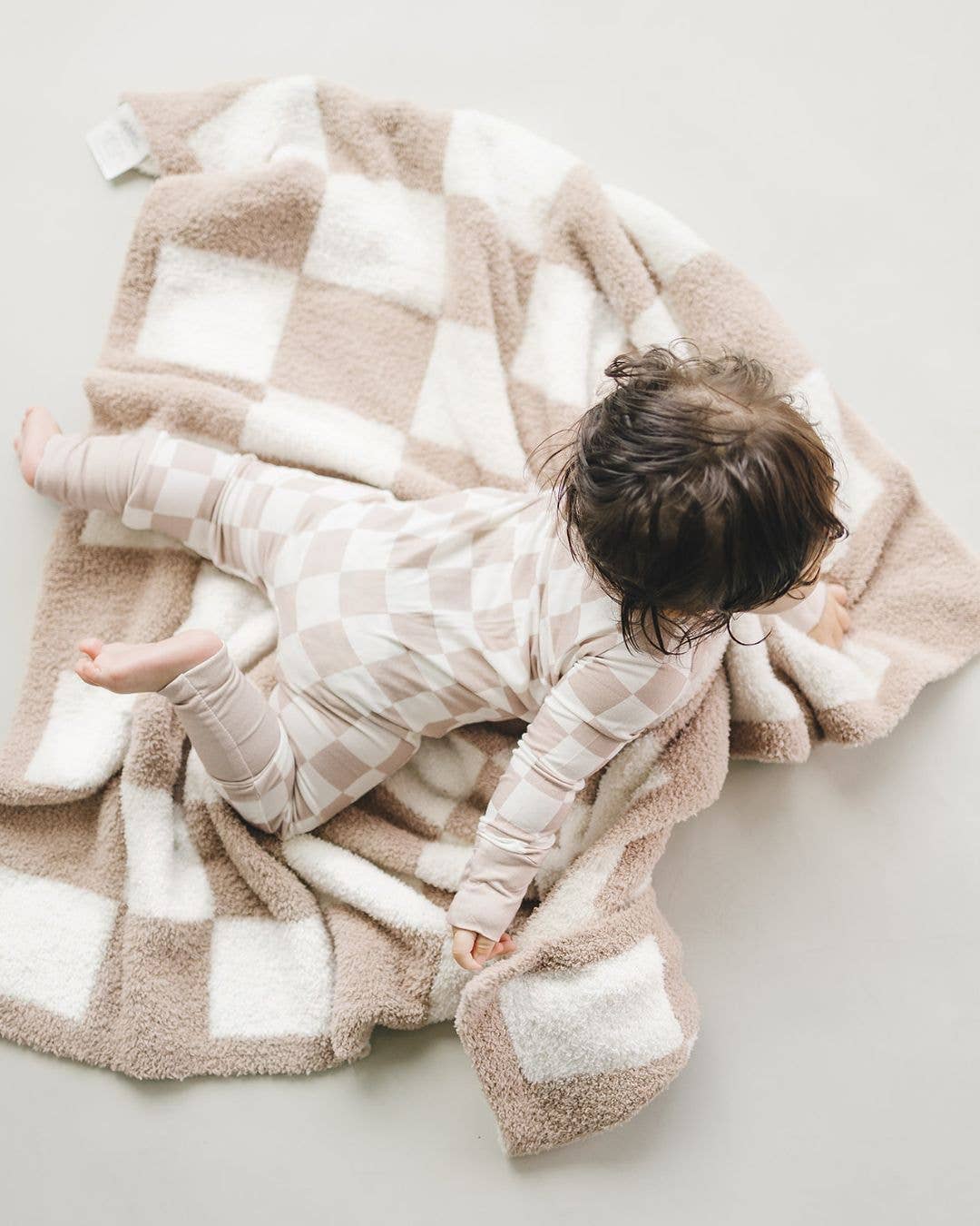 Checkered Plush Baby Blanket | Latte