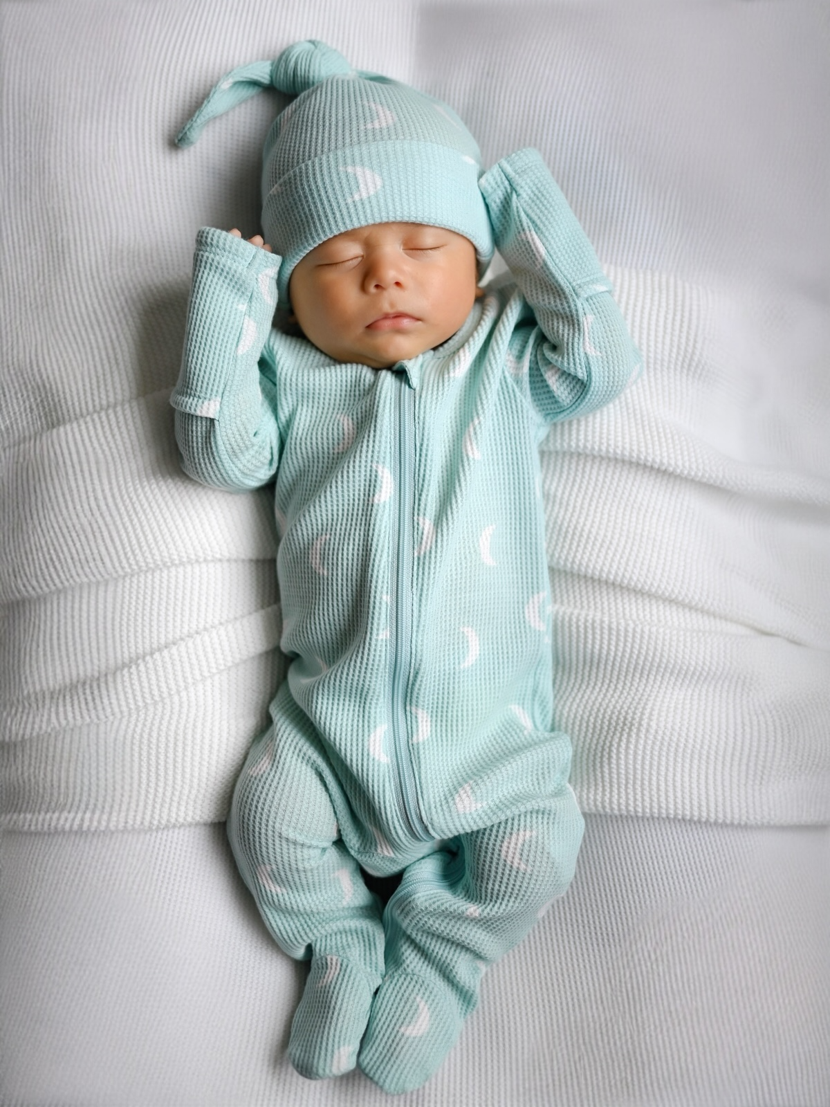 Organic Waffle 2-Way Zip Footie, Light Blue Moon: Newborn