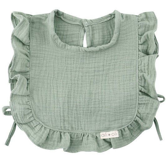 Muslin Cotton Ruffle Baby Bib (Sage)