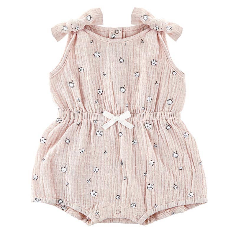 Tie Shoulder Cinch Waist Romper - Blossom: 6-12 mo