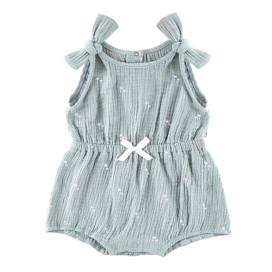 Tie Shoulder Cinch Waist Romper - Palm Tree: 6-12 mo