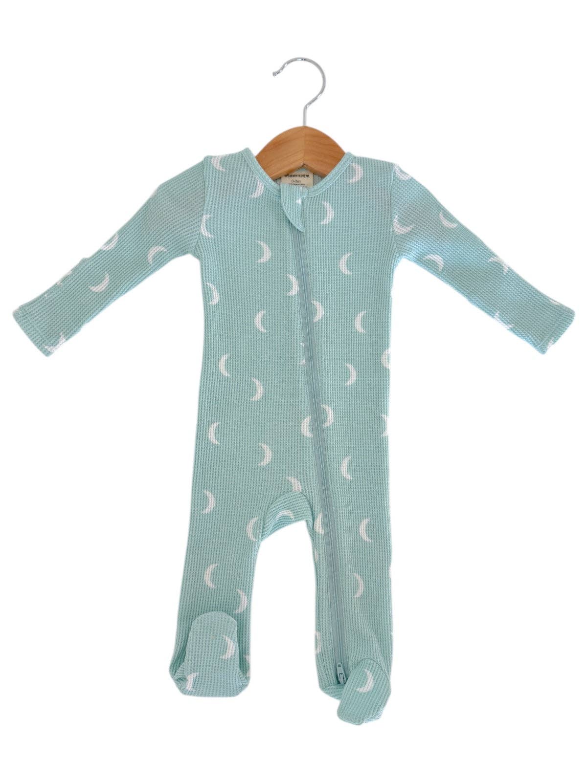 Organic Waffle 2-Way Zip Footie, Light Blue Moon: Newborn